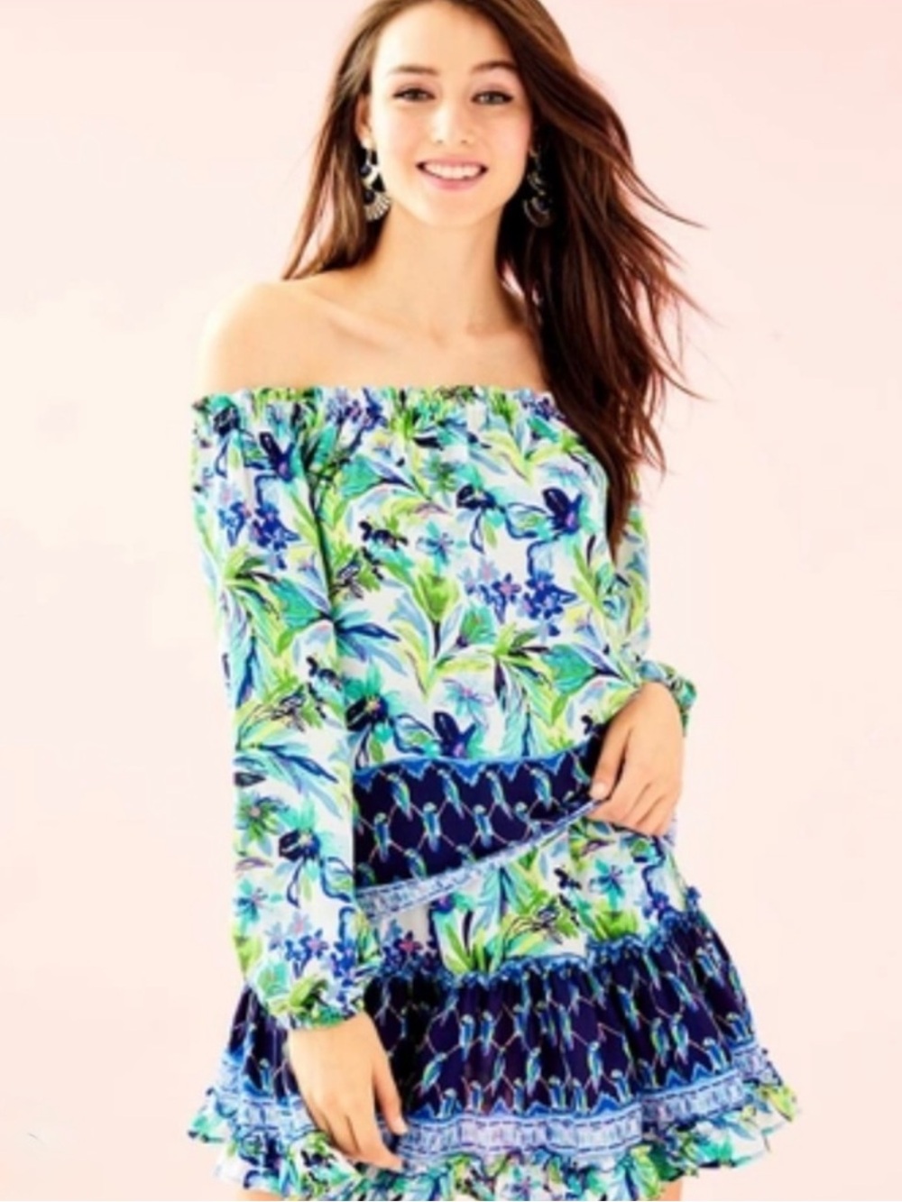 Lilly Pulitzer Lou Lou off the shoulder top, petal faster print, XS